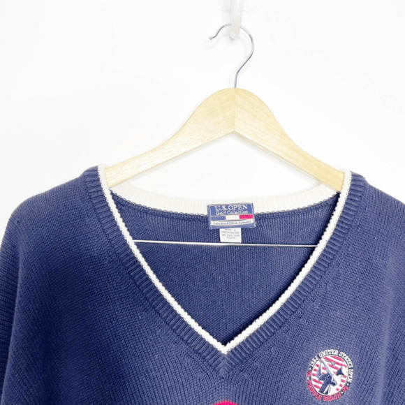 Vintage 1992 U.S. Open Pebble Beach Sweater USGA V Neck blue cotton mens L large - Picture 6 of 7